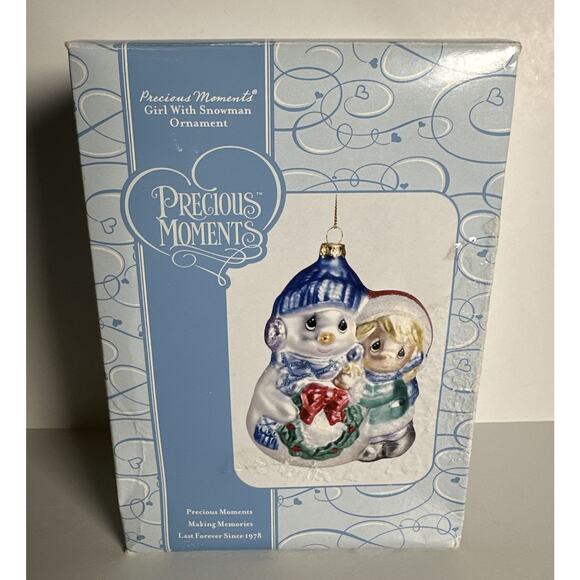 Precious Moments Blown Glass GIRL WITH SNOWMAN Christmas Ornament 2006 #712018 - Picture 1 of 3